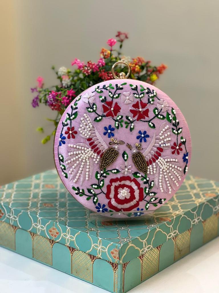 Hand Embroidered Round Clutch 5004