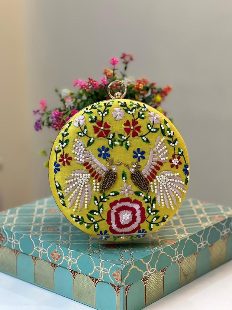 Hand Embroidered Round Clutch 5004